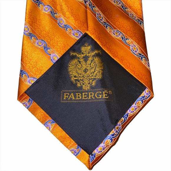 Faberge 100% Silk Tie Orange & Blue - Picture 3 of 5
